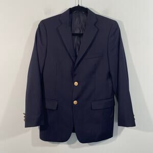 Michaels Kors Boy's Navy Classic Gold Button Up Wool Blazer Size 14R Small Flaw